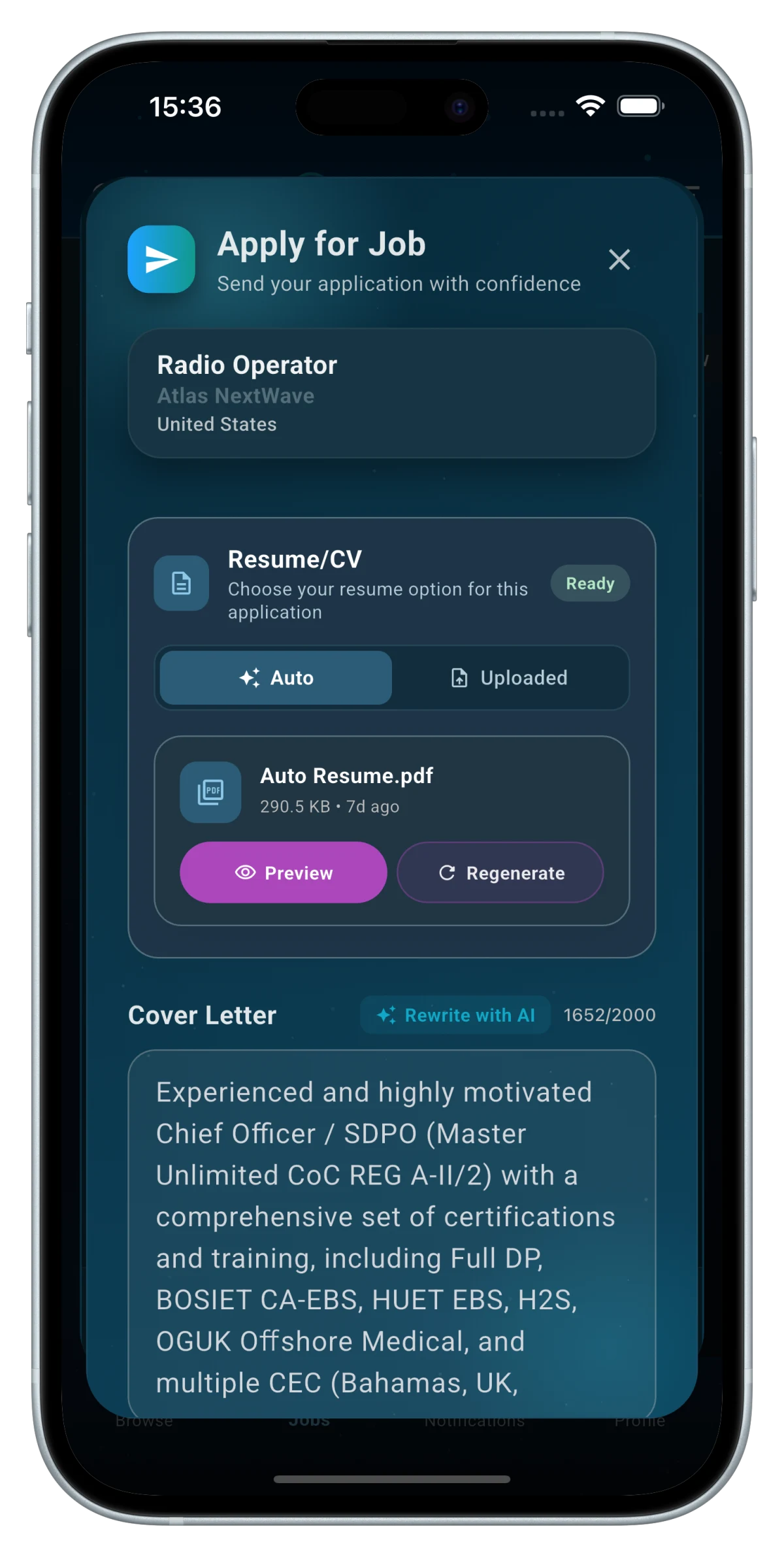 Apply dialog screen